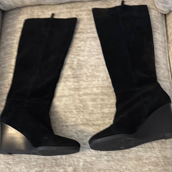 Franco Sarto Black Over the Knee Boots Sleek Suede Design - Picture 5 of 6